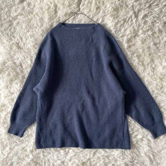 Unive Sweater Wool Blend Washable Raccoon Ribbed Pullover Blue - Picture 1 of 6